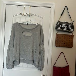Cropped distressed hoodie